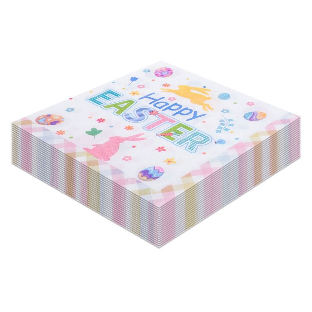 Colorful Easter Printed Napkins Handmade Printed Design Party Decoration Supplies 20 Pieces Easter Bunny Napkins Placemats Use