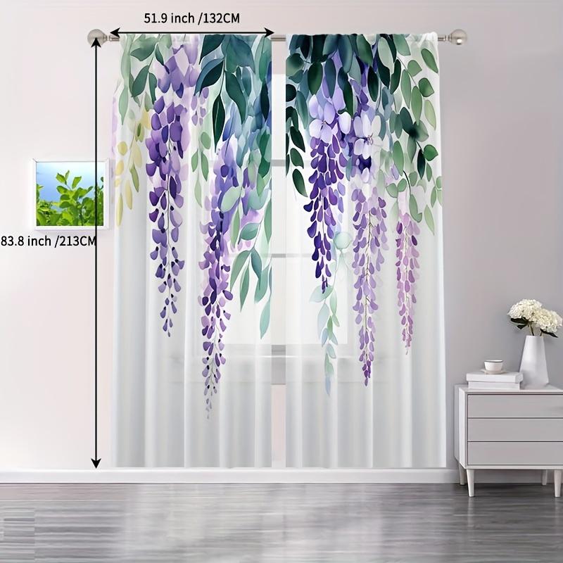 Set Of 2 All Season Wisteria Blue Vine Curtains Polyester Living Room Dining Bedroom Windows Doors Curtain Light Filtering For Sitting Made With Rod