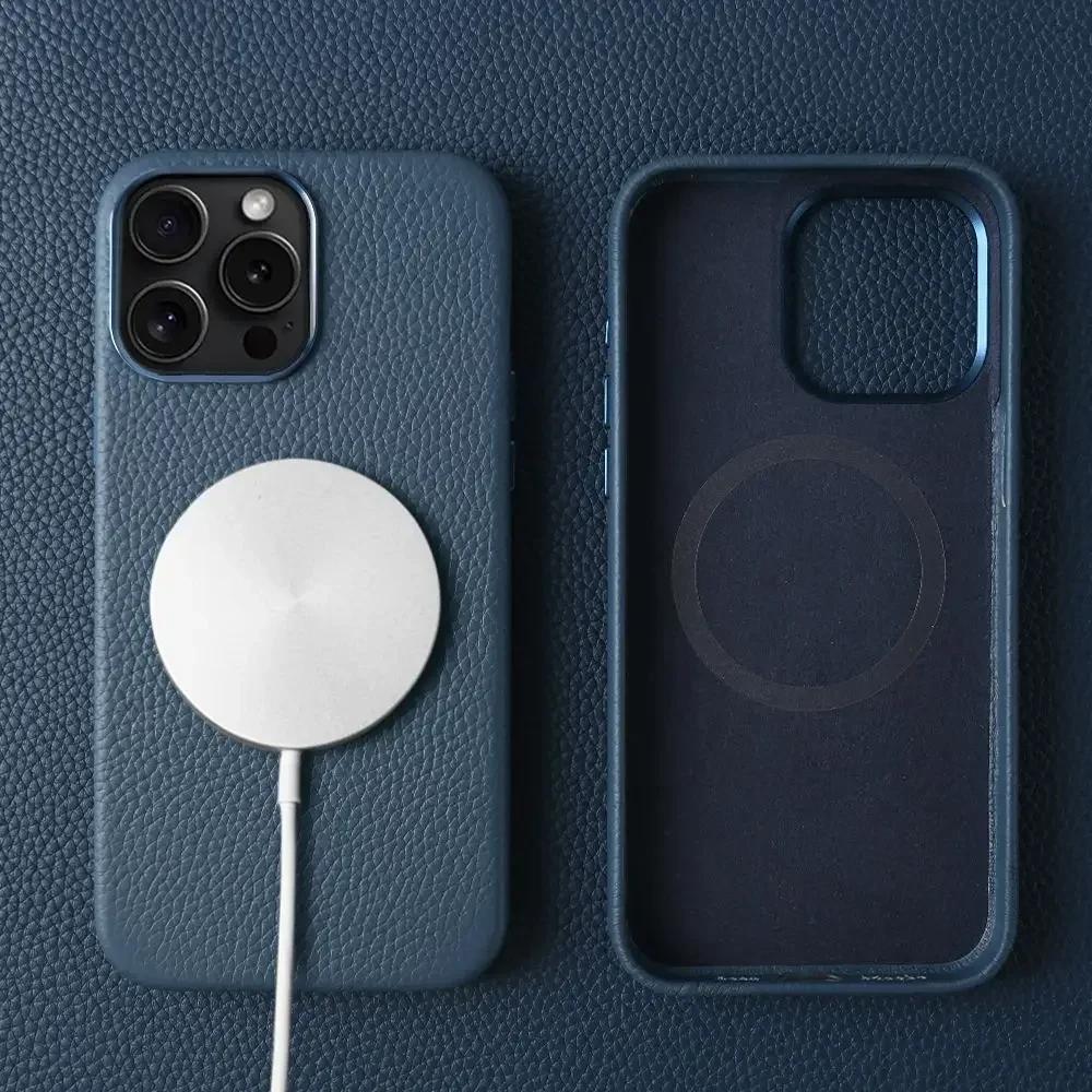 For Magsafe Case Iphone 15 Pro Max Premium Genuine Leather Cover Magnetic for Funda Iphone14Pro 15 Cases Full Coverage Carcasa