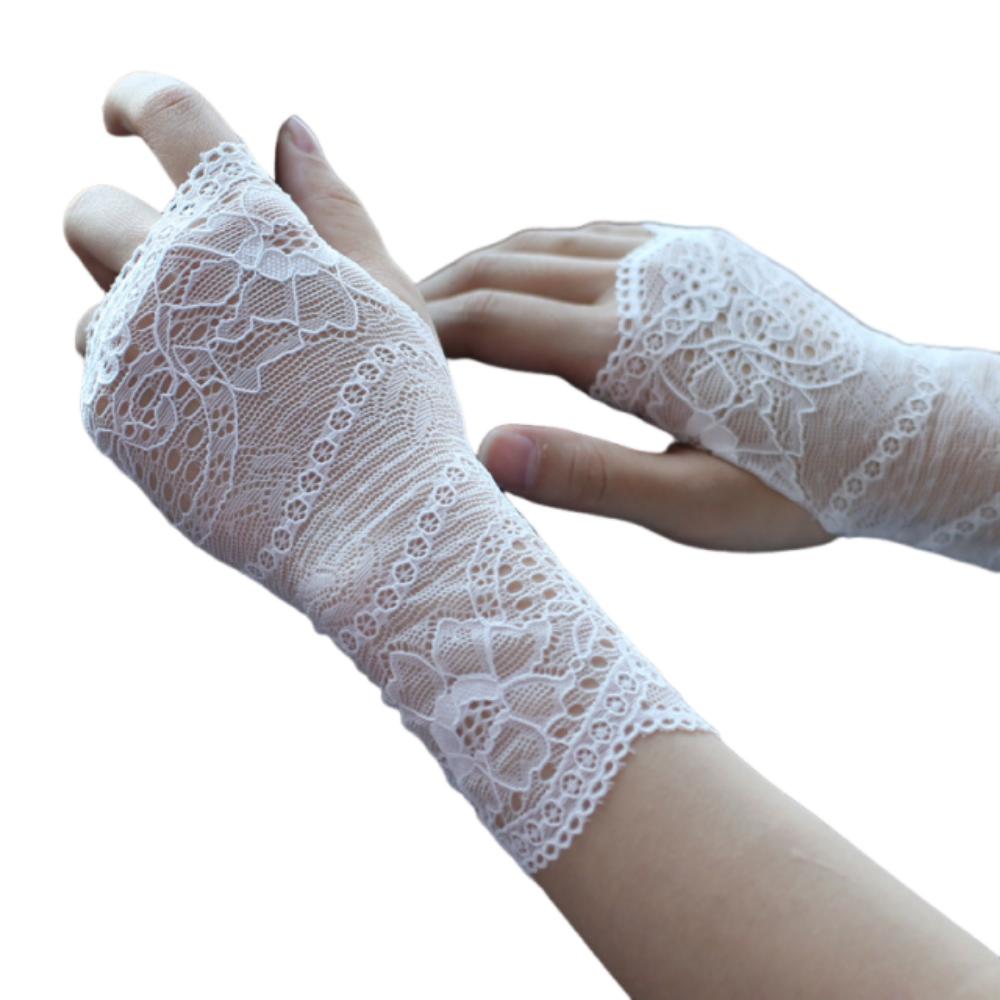Thin Lace Half Finger Gloves Breathable Sun Protection Riding Gloves Driving Gloves  Wedding Events