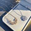 Heart Shaped & Four Leaf Clover Convertible Pendant Necklace Advanced Sense Necklace Crystals Jewelry for Women Girls