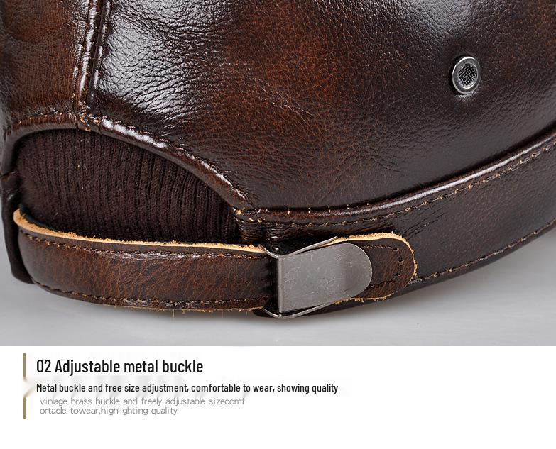 Herren Winter Flachkappe aus Rindsleder mit Ohrenschutz