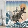 Funny Cat Printed Shower Curtain Cute Dinosaur Ocean Wave Nautical For Bathroom Decor