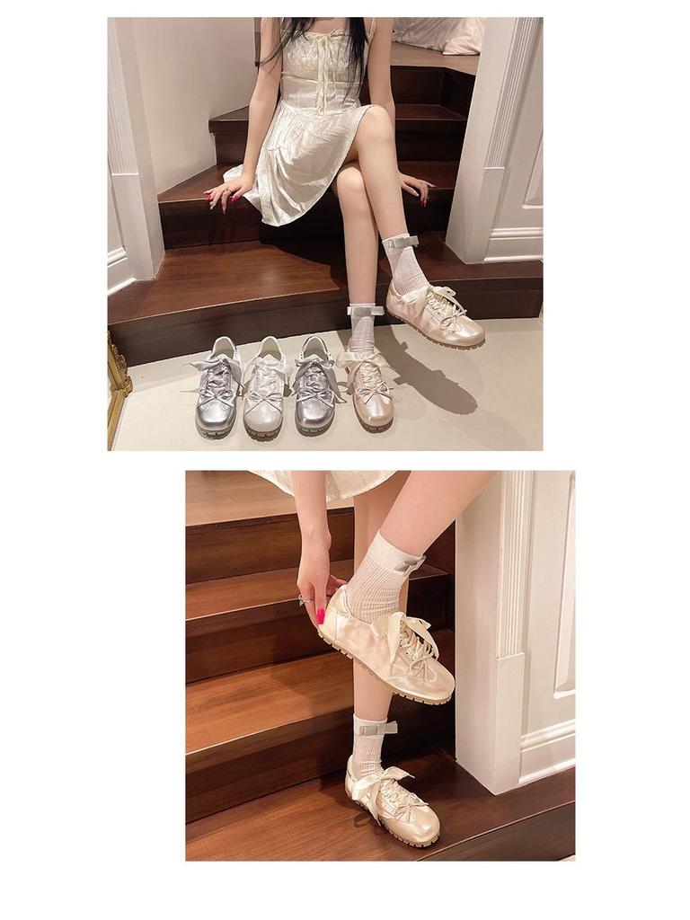 2024 Lente/Zomer Dames Roze Strik Zachte Zool Flats - Veelzijdige Casual Ballerina's