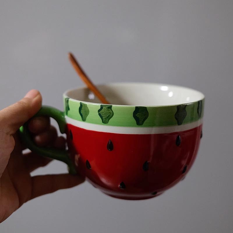 Watermelon Ceramic Relief Fruit Shaped Plate Cake Inventory Heart Plate Breakfast Cup Large Capacity Cup Rice Bowl