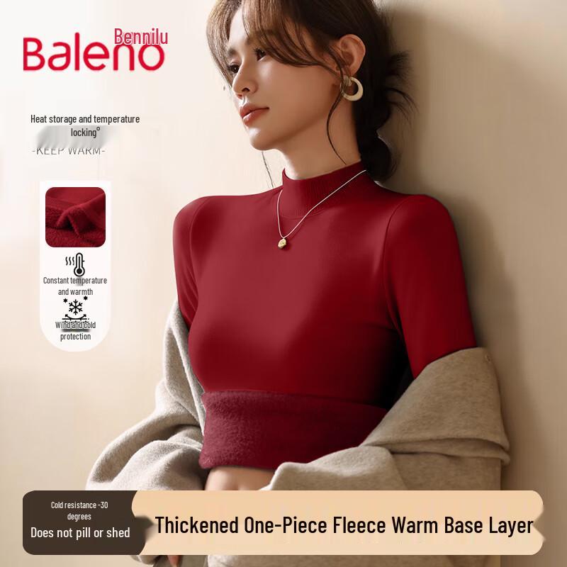 

Baleno Women s Solid Mock Neck Fleece-Lined Thermal Top M