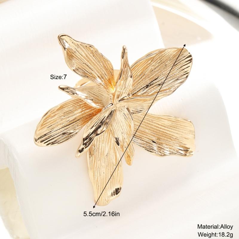 Modern Open Finger Rings Adjustable Rings Geometric Flower Jewelry Alloy Texture Suitable for Fashion Lover Present