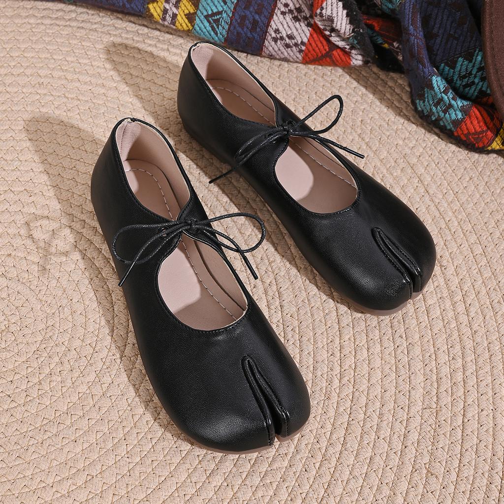 Soft Leather Split Toe Women Tabi Ballet Flats Spring Autumn Comfortable Walking Lazy Loafers Casual Girls Dance Shoes