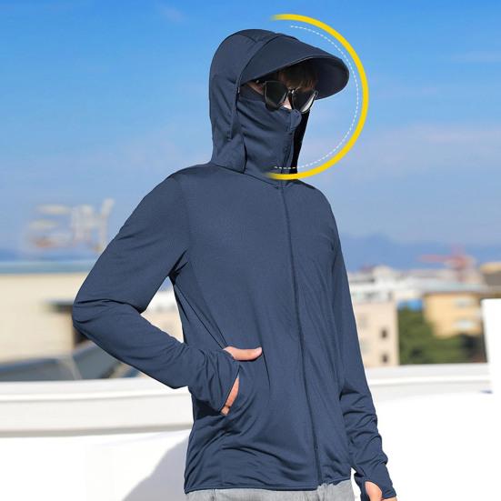 Herren Sommer Sonnenschutzmantel Mit Kapuze Dünn Atmungsaktiv Tasche UV-Schutz Einfarbig Langarm Sonnenschutzkleidung Radsportbekleidung