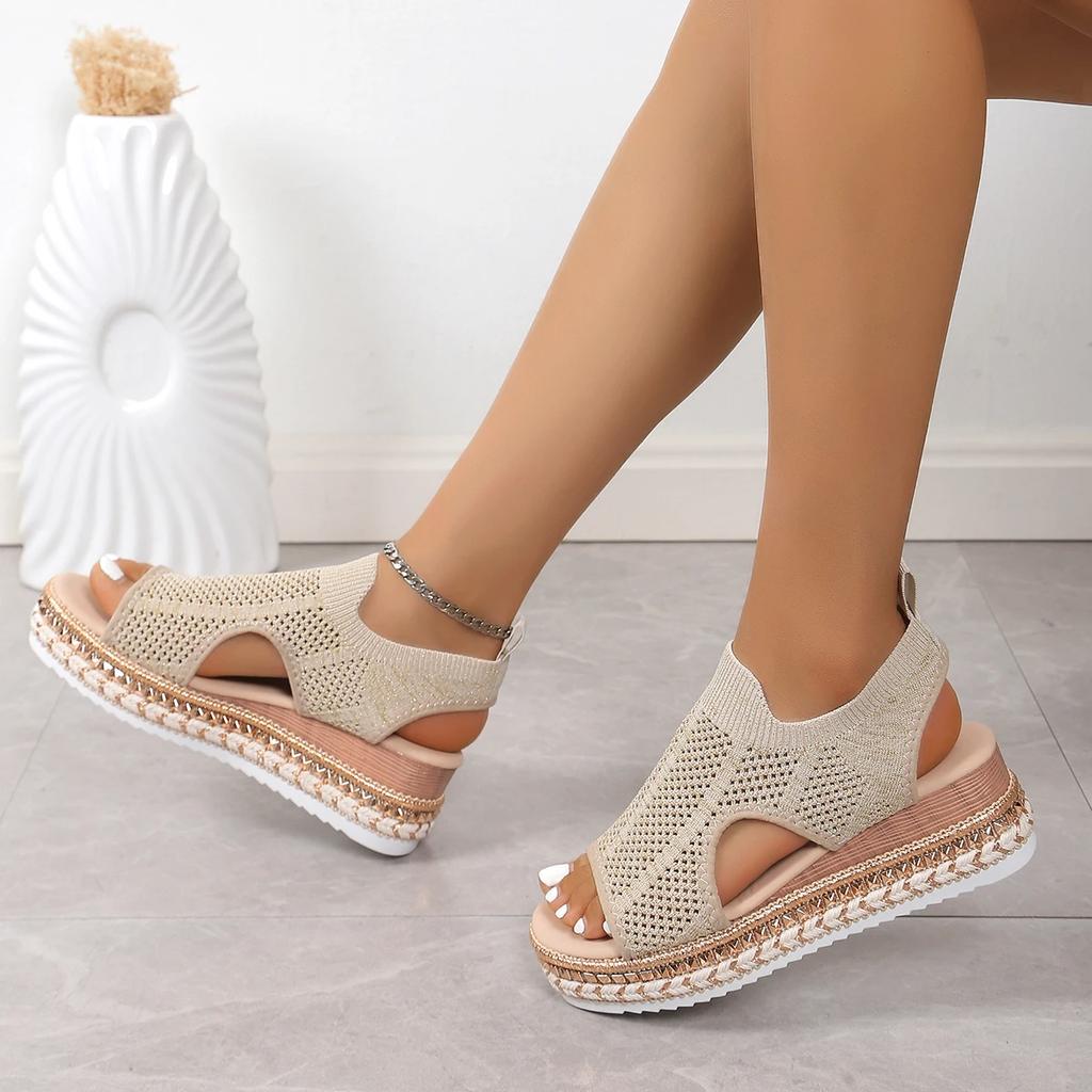 Women Wedges Sandals New Summer Plus Size Comfortable Shoes for Women Knit Elastic Slip On Lightweight Walking Sandals Women