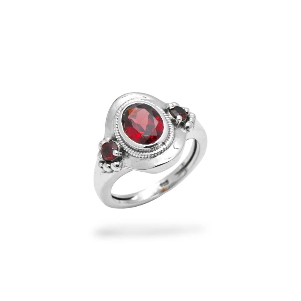 Statement Garnet Ring, 925 Sterling Silver, Christmas Gift