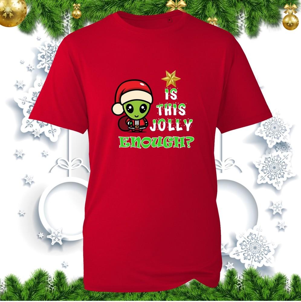 Is This Jolly Enough Santa Alien Christmas Tshirt Xmas Space Alien Costume Top S