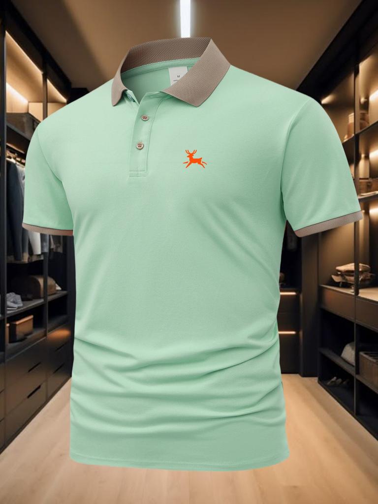 Mens Contrast Collar Short Sleeve Polo Shirt, Casual Weekend Leisure Tops, Classic Fit for Hangout Outdoor Errands Commute Daily Wear
