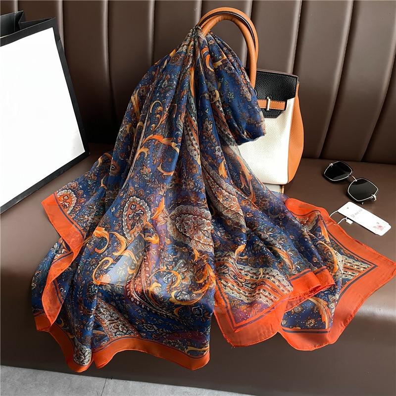 Simulation Silk Pattern Scarf Women's Large Size Sunscreen Light Luxury Fashion Temperament Silk Scarf Commuting Large Shawl Soft Yarn Scarf