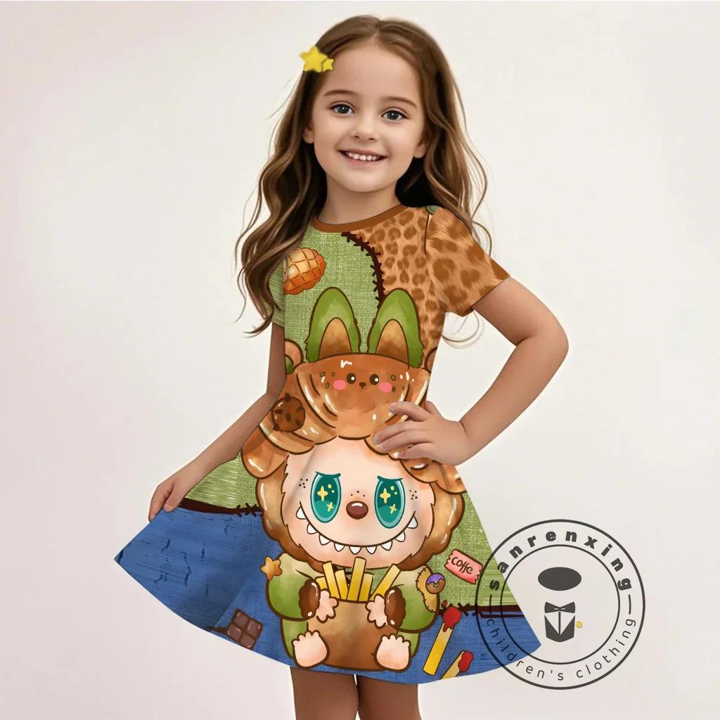 L-LABUBU-A Rochie Pentru Fete Imprimeu Desene Animate 3D Vară Casual Material Moale Drăguță Accesibilă La Modă Vânzare Fierbinte Cadou Gratuit 100%