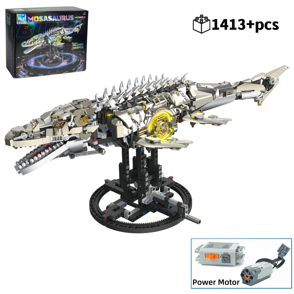1413PCS Dinosaur Building Toys Light Up Mosasaurus Sea Dragon Technical Model Moving Joint Creative Home Decor Gift