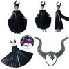 Captivating Maleficent Sorceress Evil Queen Girls Fancy Dress Halloween Costume With Horned Headwear