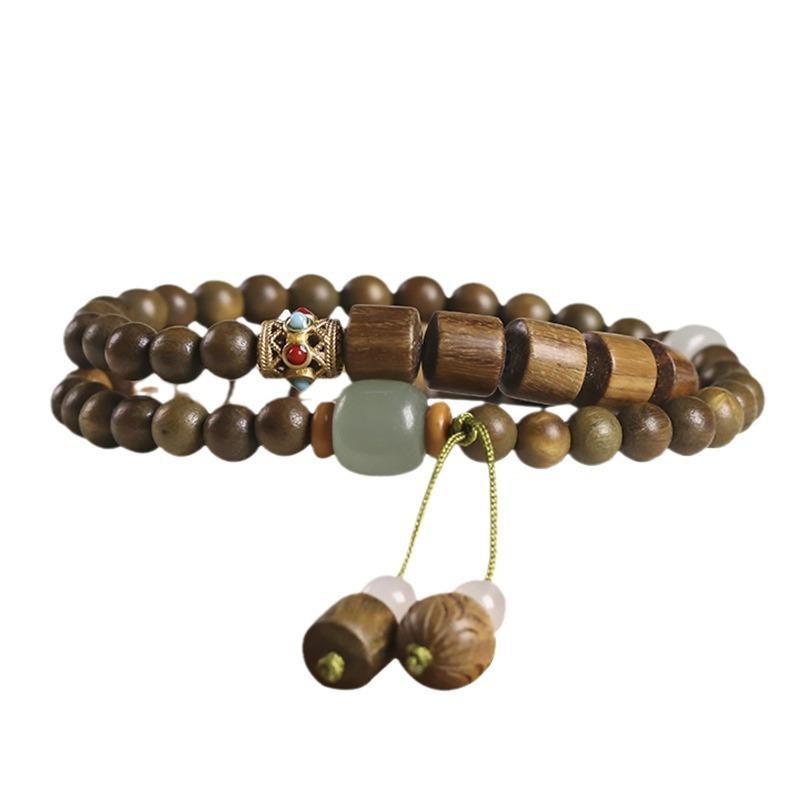 Argentina green sandalwood diy double lotus bracelet - premium wooden sandalwood prayer beads