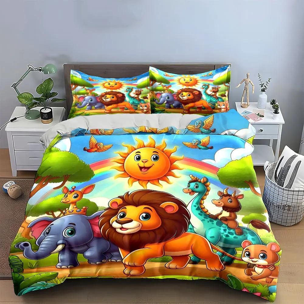 "Animal Friends Jungle Design Set" Multiple sizes kid's and adults' bedroom Exquisite 3PC bedding set gift