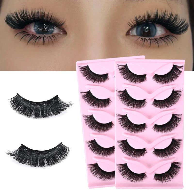 Natural Self-Adhesive False Eyelashes - 5 Pairs of Thick, Long, Individual Lashes for Beauty Makeup