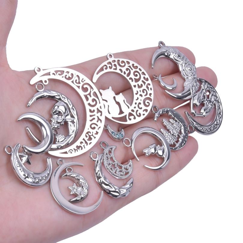 Multistyle Vintage Stainless Steel Moon Charms For Earrings Making Witchknot Pendants Breloques Acier Inoxydable Creation Bijoux