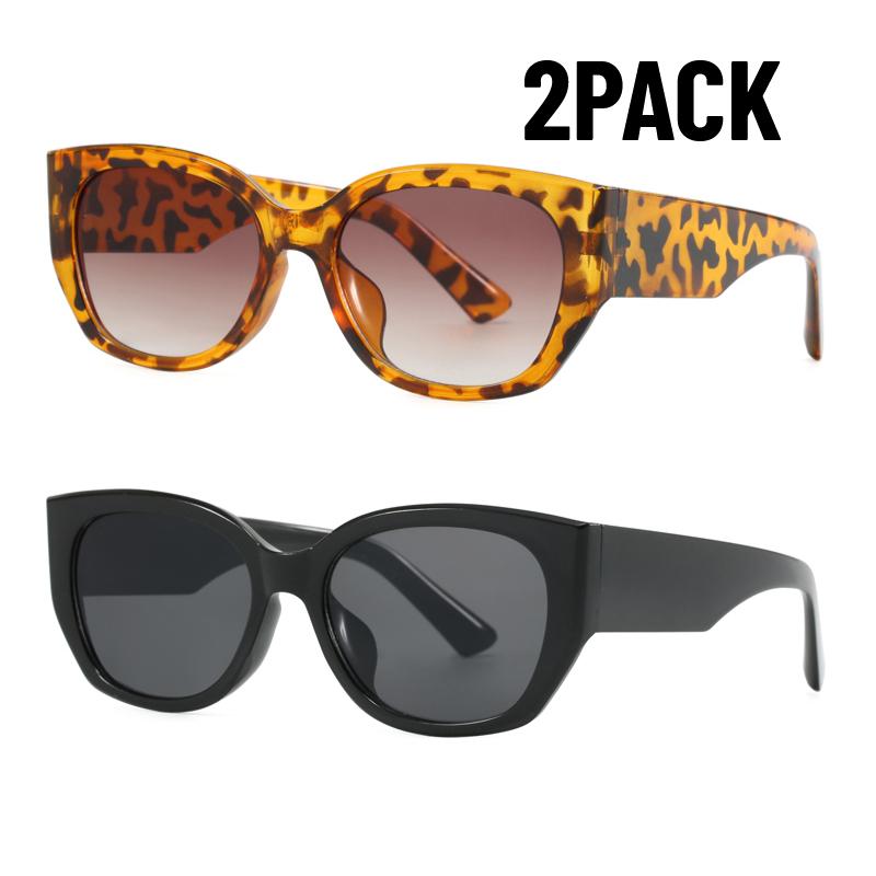 2PACK Fashion Rectangle Gradient Sunglasses Stylish Polygon Shades Big Frame UV400 Sun Glasses for Women