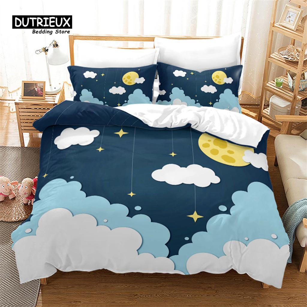 Sun And Moon Duvet Cover Exotic Galaxy Stars Bedding Set Microfiber Astrology Comforter Cover Queen For Kids Boys Teens Bedroom
