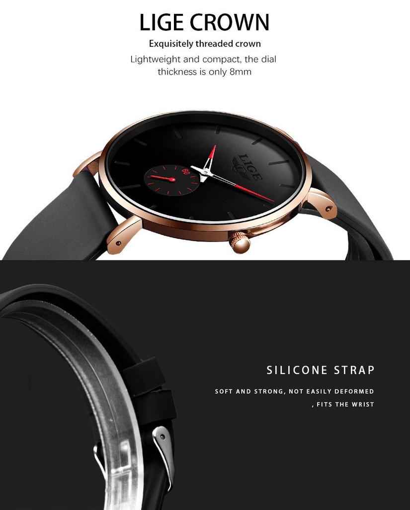 LIGE 2022 Men's and Unisex Simple Waterproof Quartz Watch