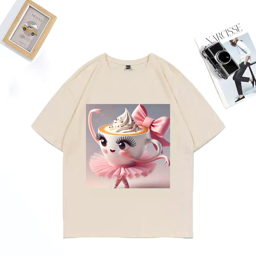 Ballerina Cappuccino Fashion Cotton TShirt Unisex WOMENs Hip Hop Streetwear Cute Tees Casual Short Sleeve Vintage Loose Tshirts