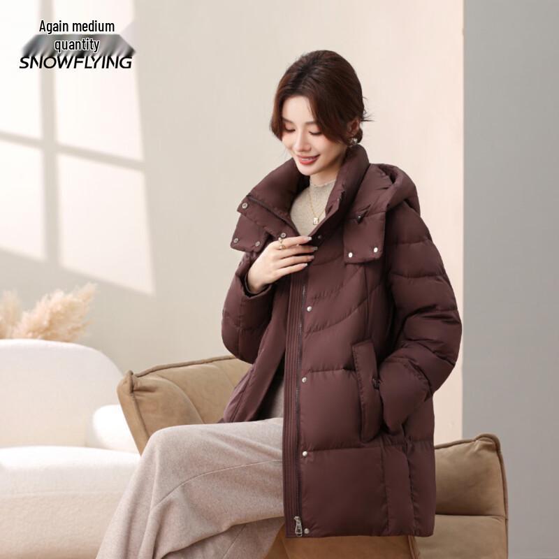 Xuezhongfei Women's Mid-Length Hooded Down Jacket