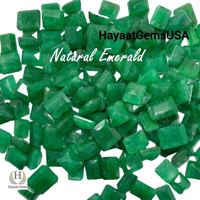 Faceted Zambian Emerald: Natural Green Octagon Loose Gemstone 5 Piece