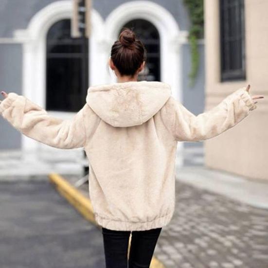 Women's Fuzzy Fleece Jacket Full Zip Up Hooded Sherpa Lined Coat Thick Warm Fall Winter Outerwear with Pockets
