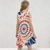 Girls Round Neck Sleeveless Navy Blue Starry Printed A Line Flared Dress