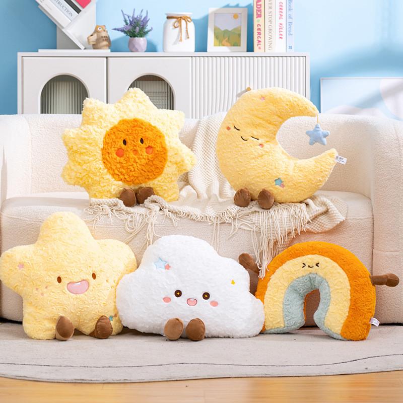Cuscino Peluche Nuvola Sole Stella Con Imbottitura in Cotone PP Per Bambini e Ragazzi Comfort