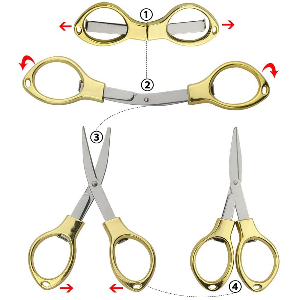 1Pc Mini Folding Keychain Scissors Small Glasses Shaped Travel Scissors Telescopic Thread Cutter Shears for Sewing Crafting Tool