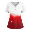 Women's Loose Short Sleeved Fashionable Square Printing V-neck Buttonable Side Slit Top T-shirt