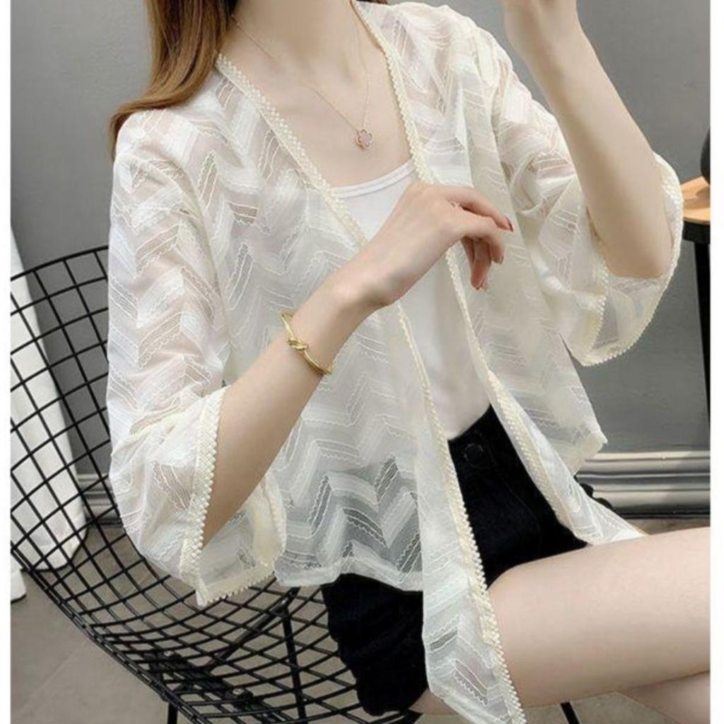 Hollow Out Chiffon Cardigan Sunscreen Jacket for Summer Paired with Lace Thin Outerwear Women's Shawl