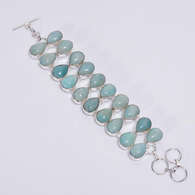 

Splendid Top Grade Qualite 100% Natural Amazonite Pear Shape Ethnic Style Handmade Jewelry 925 Steling Silver Plated Bracelet 5-8 WSJ-4712 5-8 зелений