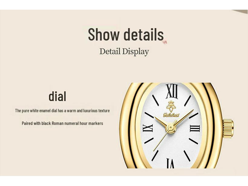 Yalalusi Gold Vintage Damen Minimalistische Quarz Oval Armbanduhr