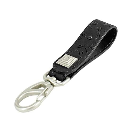Inden-ya Belt Strap Keychain B, Deer Leather, Black Base x Black Lacquer, Dragonfly Pattern 4701-01-008