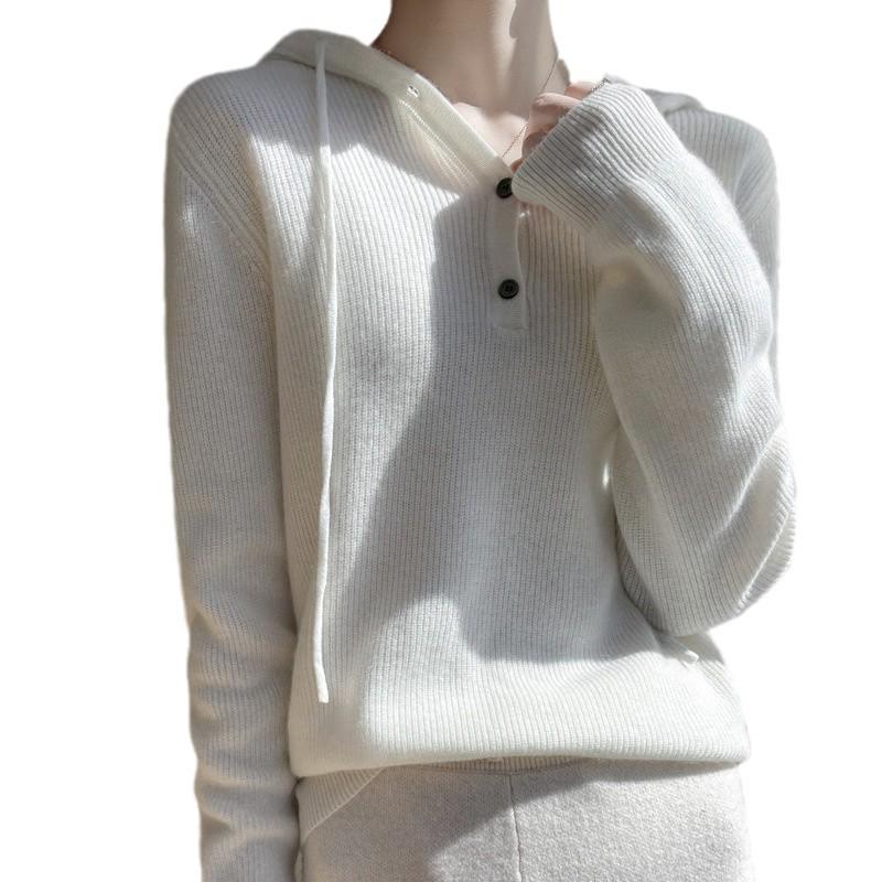 Women's Cashmere Hooded Knit Sweater - Autumn/Winter Collection, Loose Fit, Short Pullover Hoodie.
