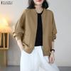 Womens Casual Round Neck Long Sleeve Zipper Jackets
