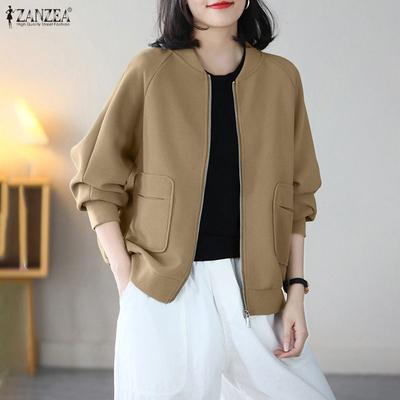 Womens Casual Round Neck Long Sleeve Zipper Jackets