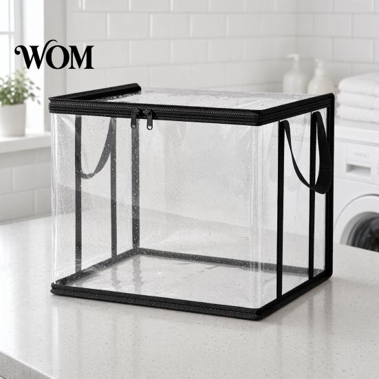 Book Storage Organizer Clothes Bag, with Lid And Handles, Large Capacity Dustproof Bag Organizer, Transparent PVC Container for Toys Student Textbooks