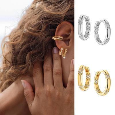 1 Pair Women Huggie Earrings Polished Cubic Zirconia Small Ear Hoop Lightweight Metal Ear Jewelry for Daily Wear Dating Party