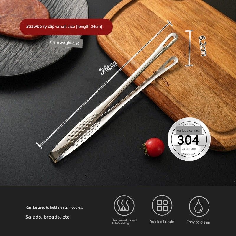 Food-Grade 304 Thickened Stainless Steel Tongs for Frying Food, Steak, Pork Belly, Barbecue, Multi-Functional Bread Tongs [Barbecue Tongs-Small] Food Grade 304 Steel