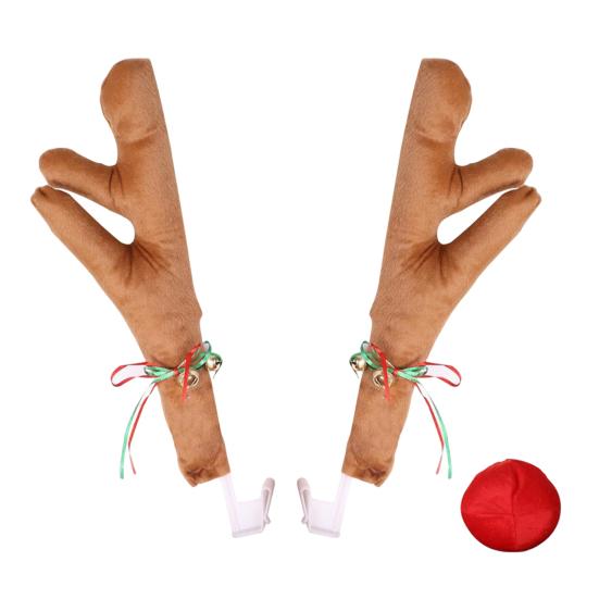 Weihnachts-Autodekoration Rentiergeweih mit roter Nase, Plüschfahrzeug für Saison-Kit Glöckchenband, Festliches Autozubehör Feiertag
