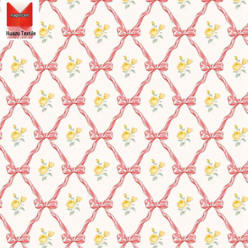 Women s Fresh All-Cotton Plaid Bow Digital Print Dress Shirt Fabric