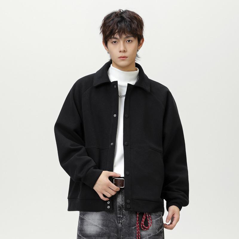 Mens Loose Turn Down Collar Raglan Sleeve Casual Short Jacket Outerwear