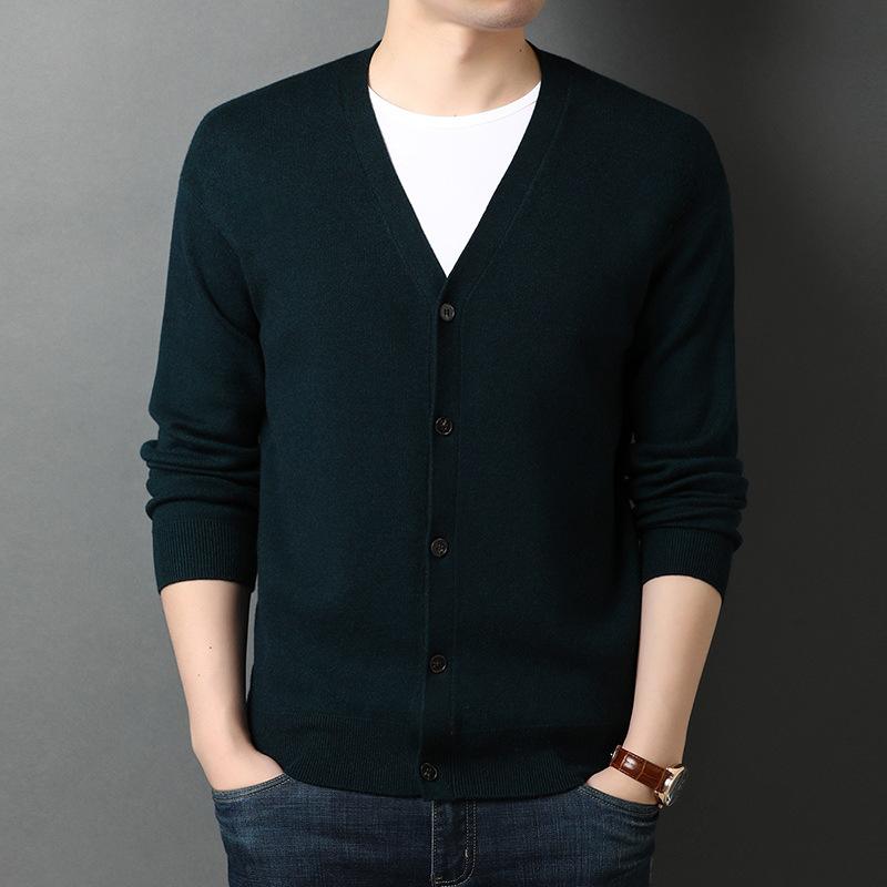 Spring and Autumn Men's Korean Style High-end Style Middle-aged and Young Men's Long-sleeved Sweater Knitted Cardigan Jacket Versatile